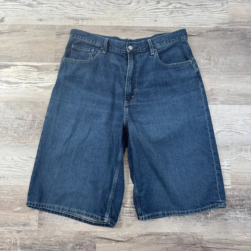 Uniqlo U Denim Bermuda Jorts High Rise Long Baggy Shorts Dark Wash Oversized L